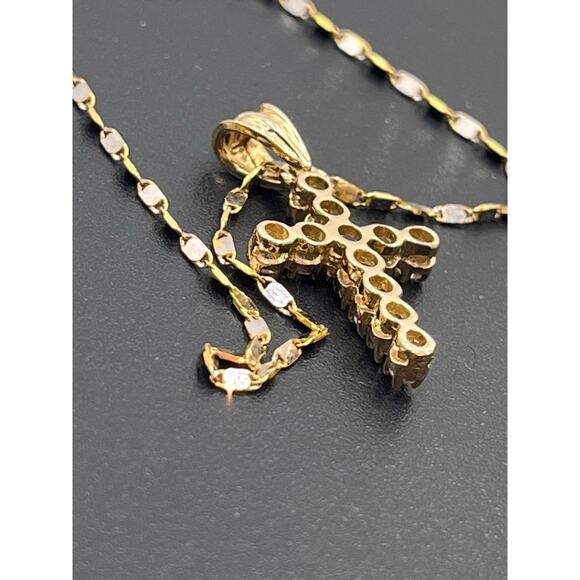 BA Yellow Gold 14K Diamond Cross Religious Flat Link Necklace 4.6 gr .75cctw - Picture 11 of 12